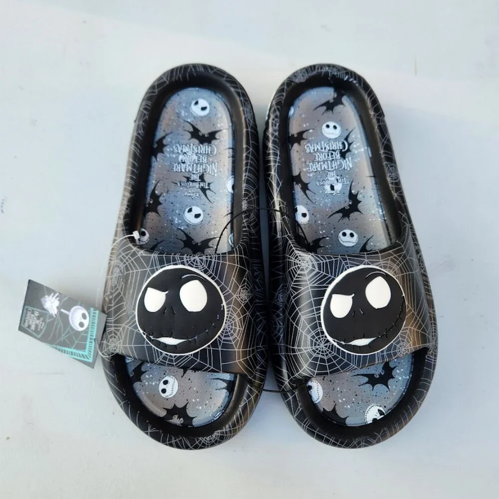 NEW Nightmare Before Christmas Men's Size 13 Sandals Slides Slippers Black White